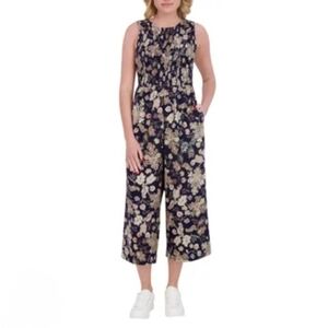 Andrew Marc Wide Leg Romper Navy Blue Green Beige Floral Women's Size XL